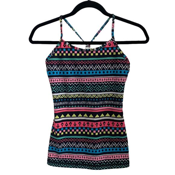 Ivivva Girls Size 12 Tank Top Racerback Y Strap Logo Aztec Printed Black Shelf - Picture 1 of 9